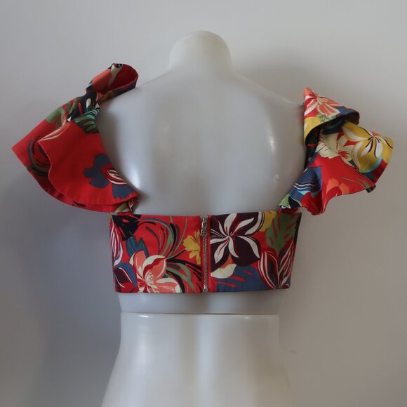 Women Alexis Camille Red Multicolor Floral Cold Shoulder Calypso Crop Top S - Picture 10 of 11